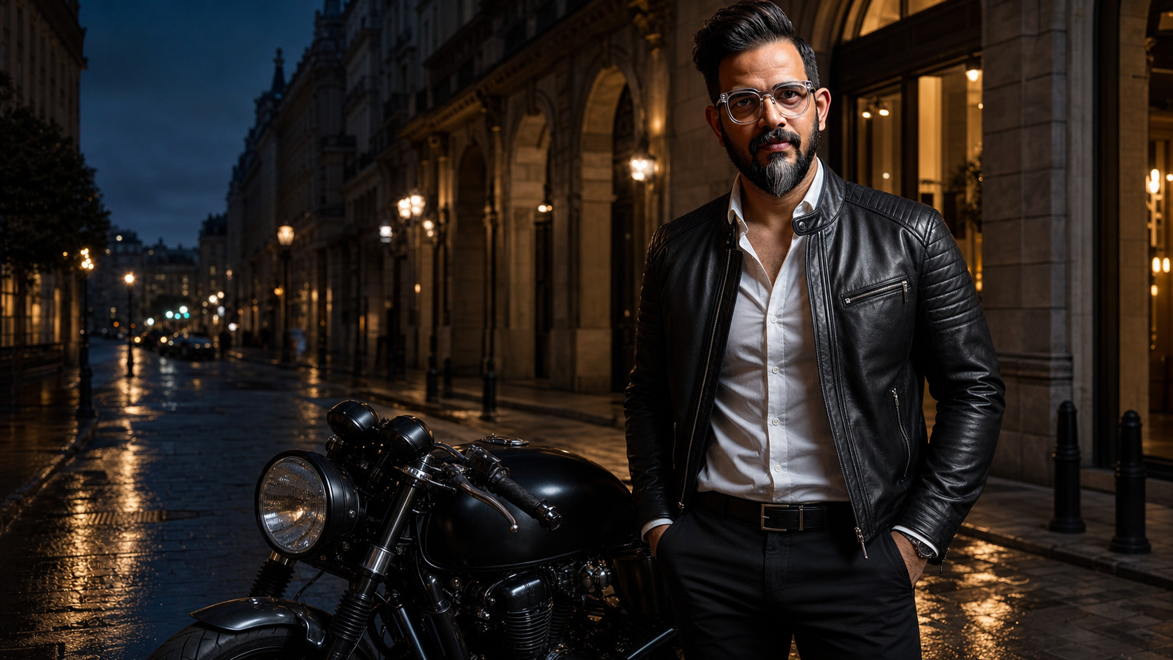 Original GOAT campaign interpretation of a night rider leather jacket