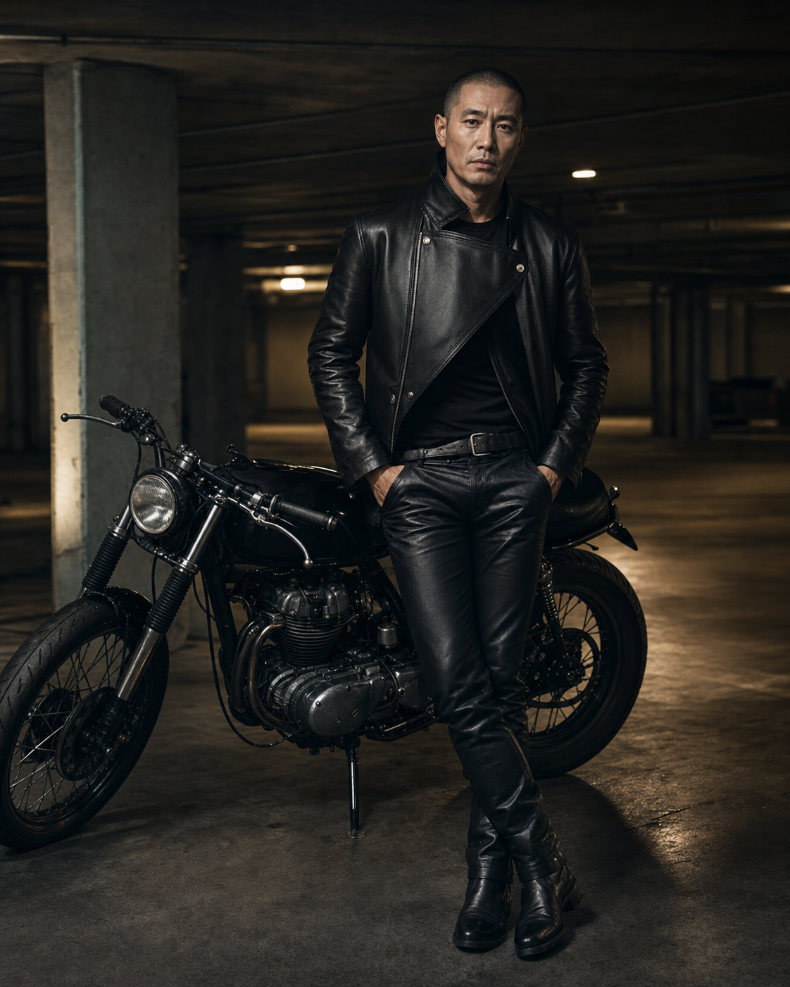 Original GOAT campaign interpretation of a night rider leather jacket